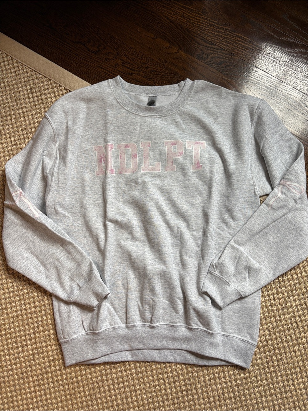 Gildan Light Gray Crewneck Sweatshirt with needlepoint Lettering
